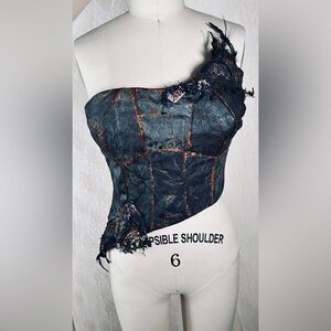 Designer Reconstructed distressed genuine leather corset bustier